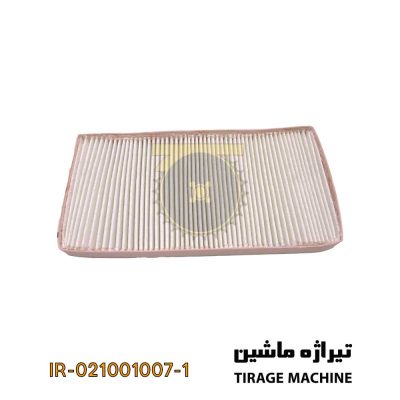 فیلتر تهویه کابین لودر ۵ تن – فیلتر مستطیلی با الیاف متراکم برای جلوگیری از ورود گردوغبار به داخل کابین اپراتور.